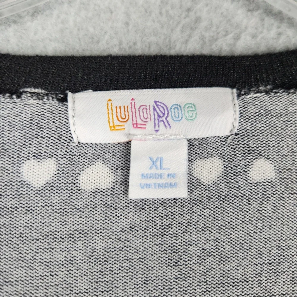 LuLaRoe Longline Cardigan Womens XL Black Joy Heart Print‎ Pockets Open Front
